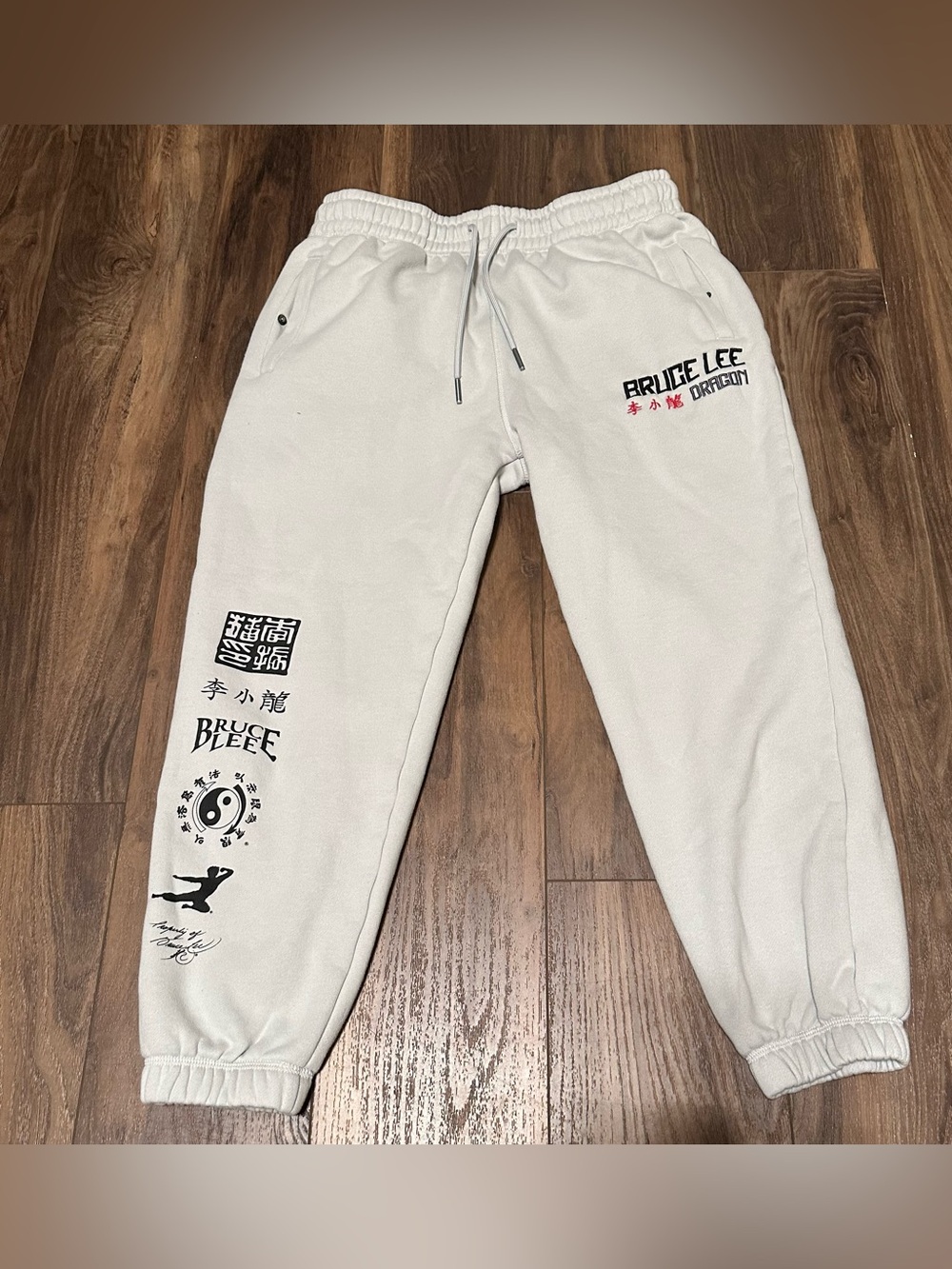Bruce Lee Shoe Palace Men’s Ivory Joggers Large Embroidered L Heavy Duty Pants